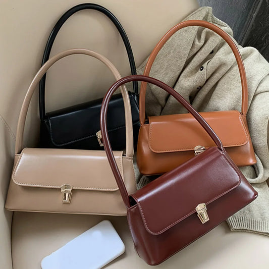 Women Retro Tote Bag Vintage Underarm Bag Casual PU Leather Simple Handbags