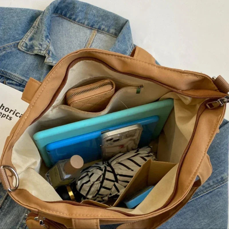 Large Capacity Unisex Tote Bag with Coin Purse, College Style Middle School Student Schoolbag Casual Bag Crossbody Shoulder Bag