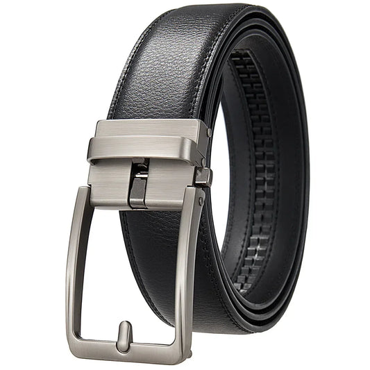 Black Classic Genuine Leather Men's Belt Luxury Auto Buckle Fashion Waist Strap