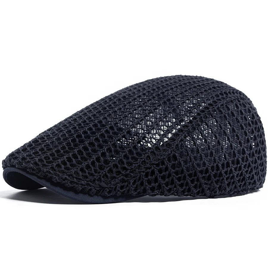 Summer Thin Crochet Hat Women Fashion Mesh Beret Casual Men Newsboy Cap Weave Sun Visor Flat Hat Female For 56-60cm Adjustable