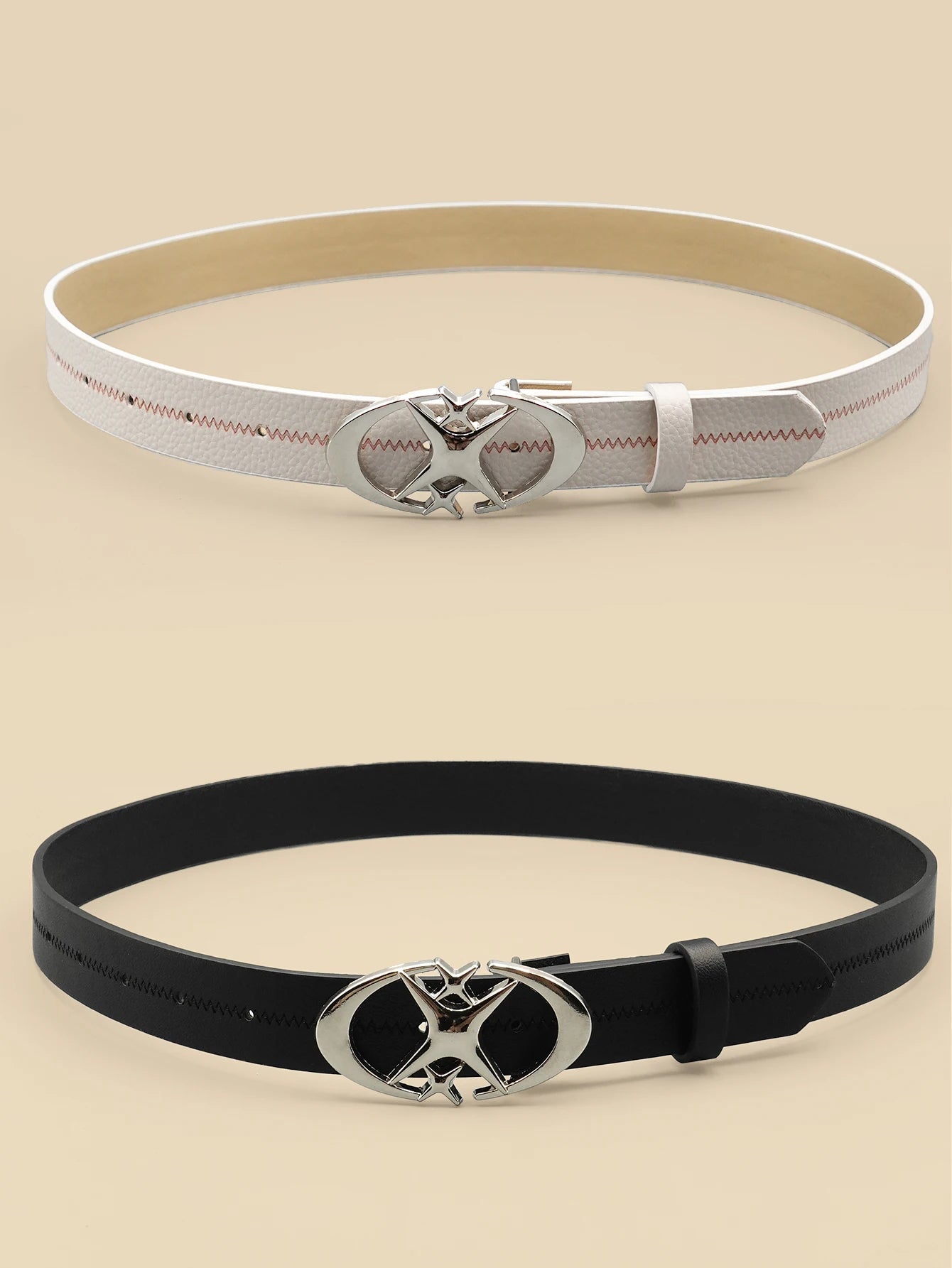 Black and White Striped Women's Belt with Star Creative Design Y2K Style Buckle for Daily Commuting, Dating, Leisure Decoration