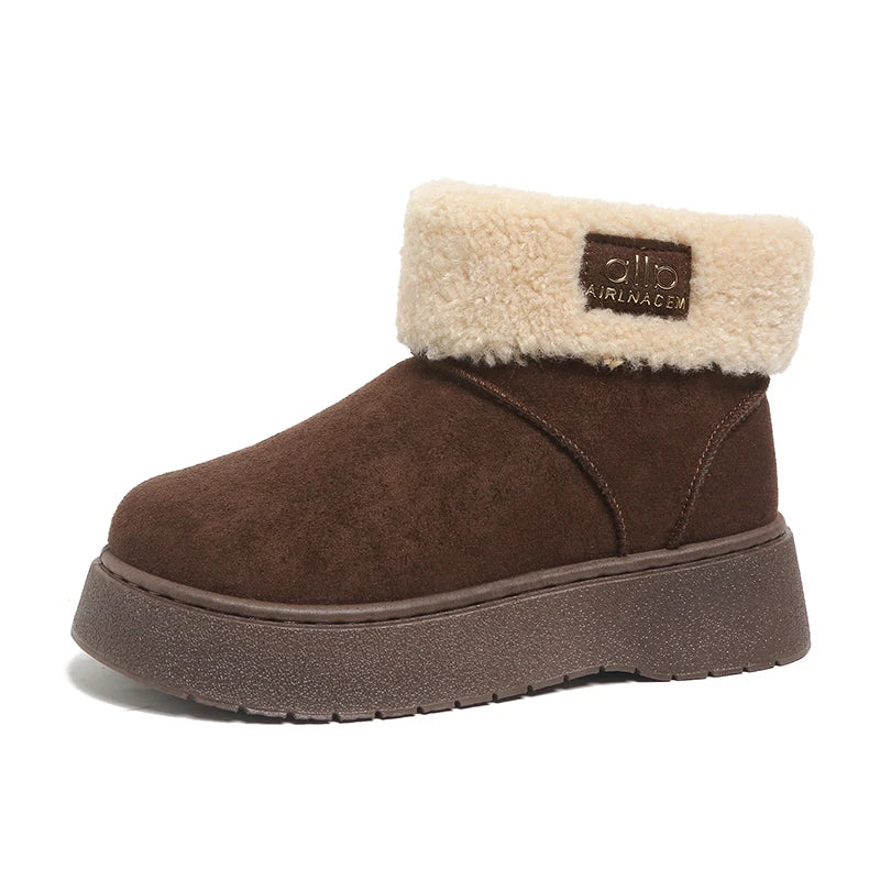 Patchwork Lambswool Platform Snow Boots Women Slip On Thicken Plush Warm Ankle Boots Woman Non Slip Thick Sole Winter Boots 41