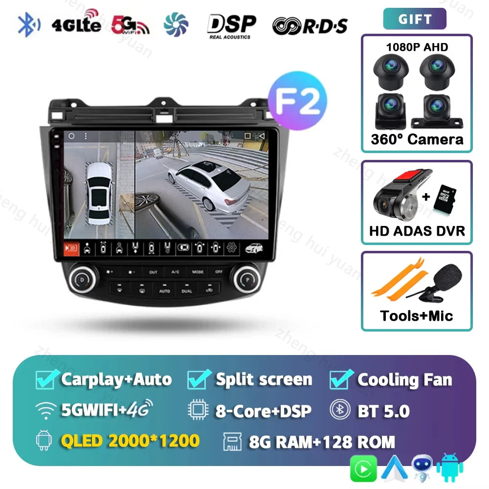 Android 14 For Honda Accord 7 2002 - 2008 CarPlay Auto 360 Camera Car Radio Multimedia Video Player GPS stereo Head Unit 4G WIFI