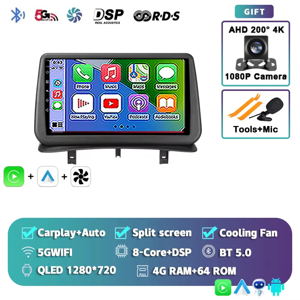 Android 15 Car Radio for Renault Clio 3 2005-2014 Wireless CarPlay Android Auto 4G Multimedia Player Navigation GPS 2din Autorad