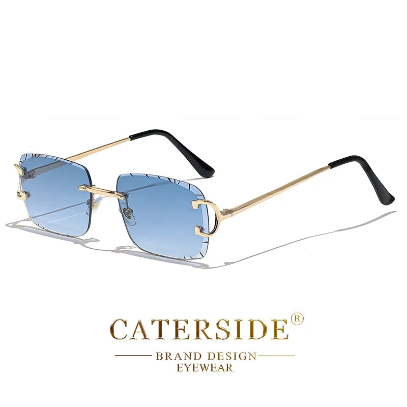 CATERSIDE Rimless Gradient Square Sunglasses Man Diamond Copper Frame Sun Glasses Punk Women's Small Frameless Eyewear UV400