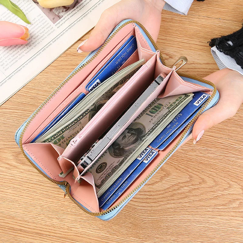 2026 New Floral Embossed Long Wallet PU Leather Credit Card Holder Simple Trendy Phone Bag Coin Purse for Women Hand-held Wallet