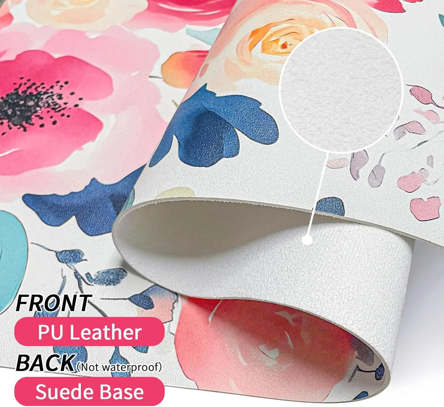 Large Mouse Pad, Pink Floral Desk Mat for Desktop, Women Girls Flowers PU Leather Desk Pad, Mouse Pads for School Office Home