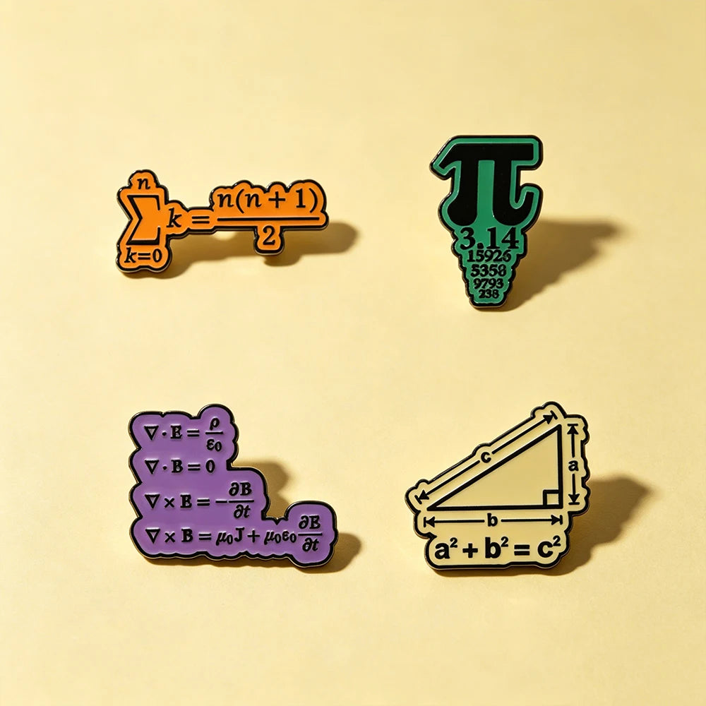 4pcs Creative Math Enamel Pins Custom Love Math Formula PI Function Metal Punk Brooches Lapel Badge Jewelry Gifts For Kids Frien