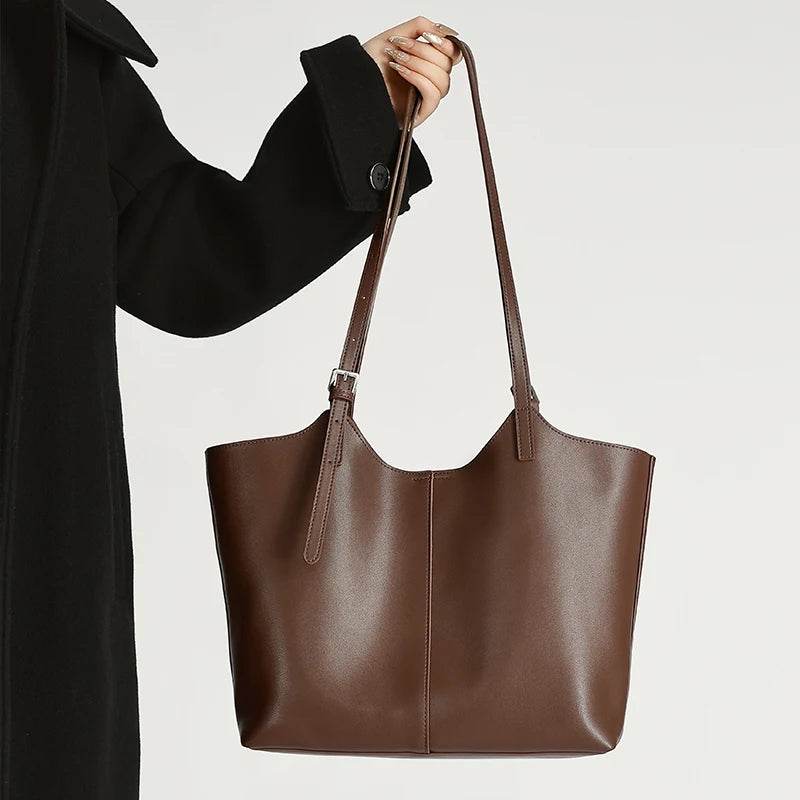 Genuine Leather Tote Bag for Women Large Capacity Cowhide Shoulder Bag Patchwork Commute Handbag Luxury Designer Bag