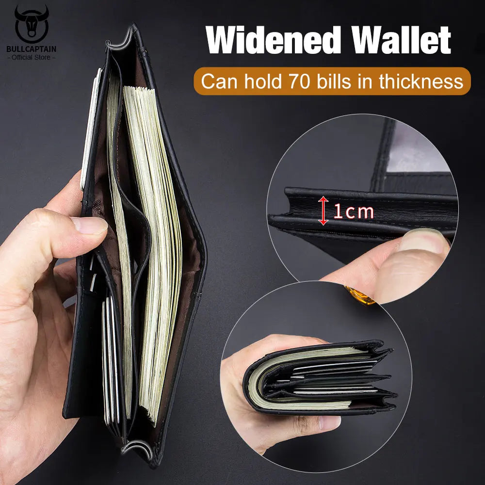 Bullcaptain Genuine New RFID Men's Wallet Compact Mini Card Holder Large Capacity Card Wallets Genuine Leather Wallet Purse Man