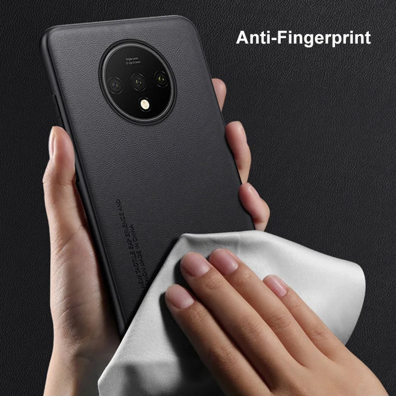 Luxury PU Leather Case For OnePlus 7T Back Cover Matte Silicone Protection Phone