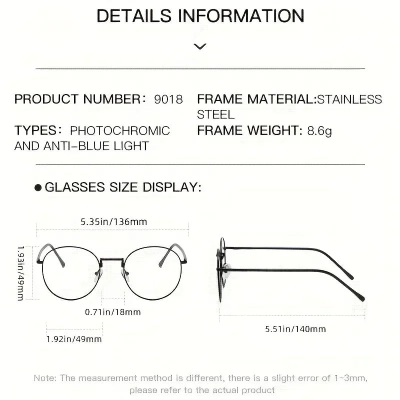 2 in1 Photochromic New Design Anti Blue Light and Anti Radiation Eye Glasses Glasses for Men Women
