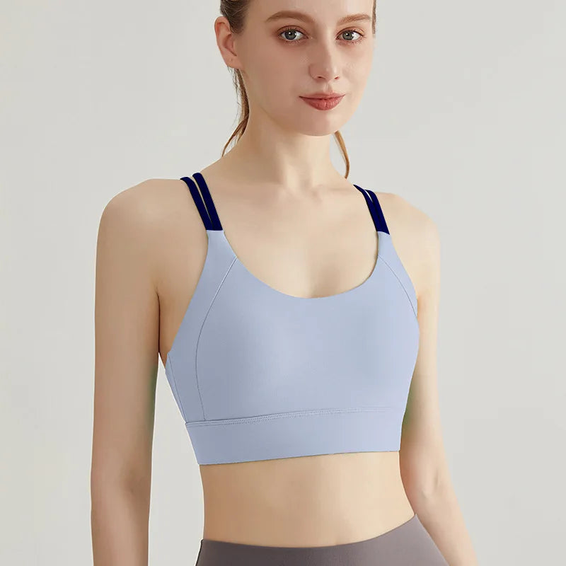 New Women's Sports Bra Padded Without Bones Cross Back Fitness Busty Underwear High Support Impact Running Gym Vest Yoga Bras