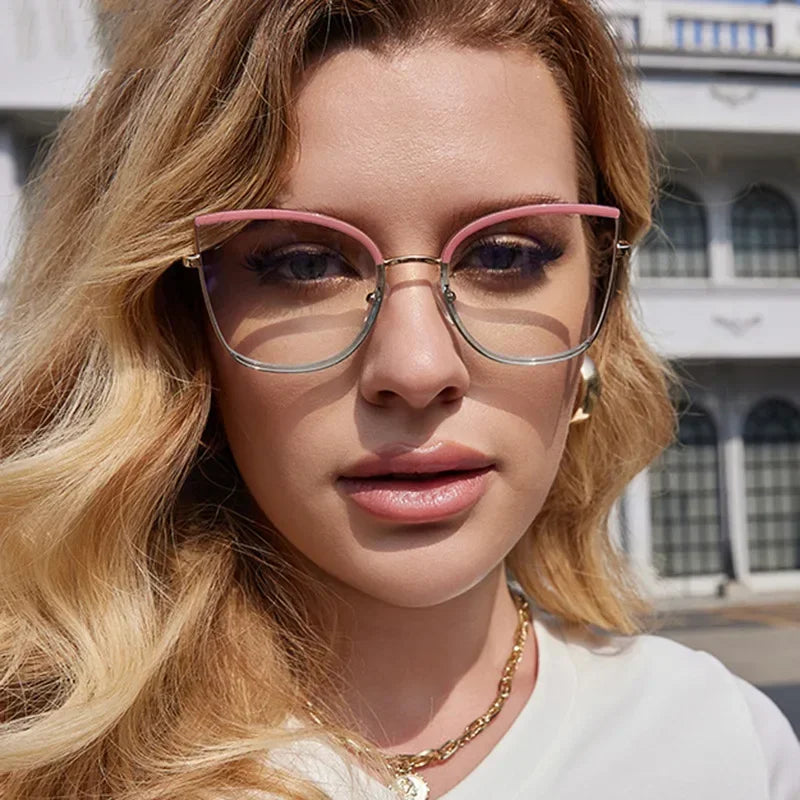 JNPCXI Retro Oversized Cat Eye Women Metal Glasses Frame Fashion Clear Anti-Blu-Ray Eyewear Men Optical Computer Square Frames