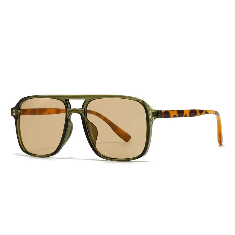 JNPCXI Retro Double Bridges Square Men Rivets Sunglasses Fashion Women Black Yellow Shades UV400 Sun Glasses