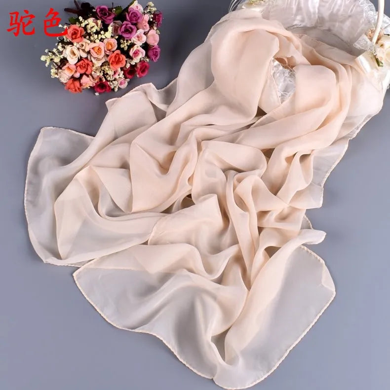 New Fashion Temperament Pure Monochrome Women's Long Chiffon Scarves Wholesale Yiwu Plain Pure Color Small Scarves