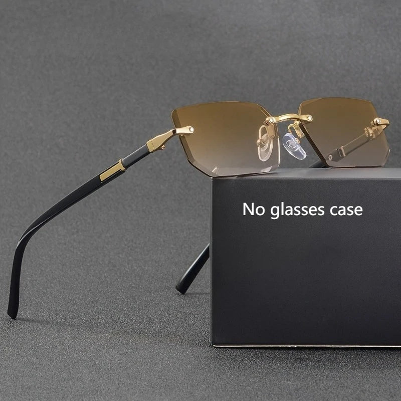 Small Frame Rectangle Rimless Punk Sunglasses Men Vintage Metal Sun Glasses For Male Classic Shades UV400