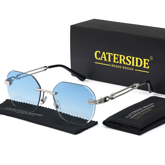 CATERSIDE Pilot Rimless Sunglasses Men Polygonal Metal Frame Women Sun Glasses Beach Shopping Gift Party Eyewear Summer Style