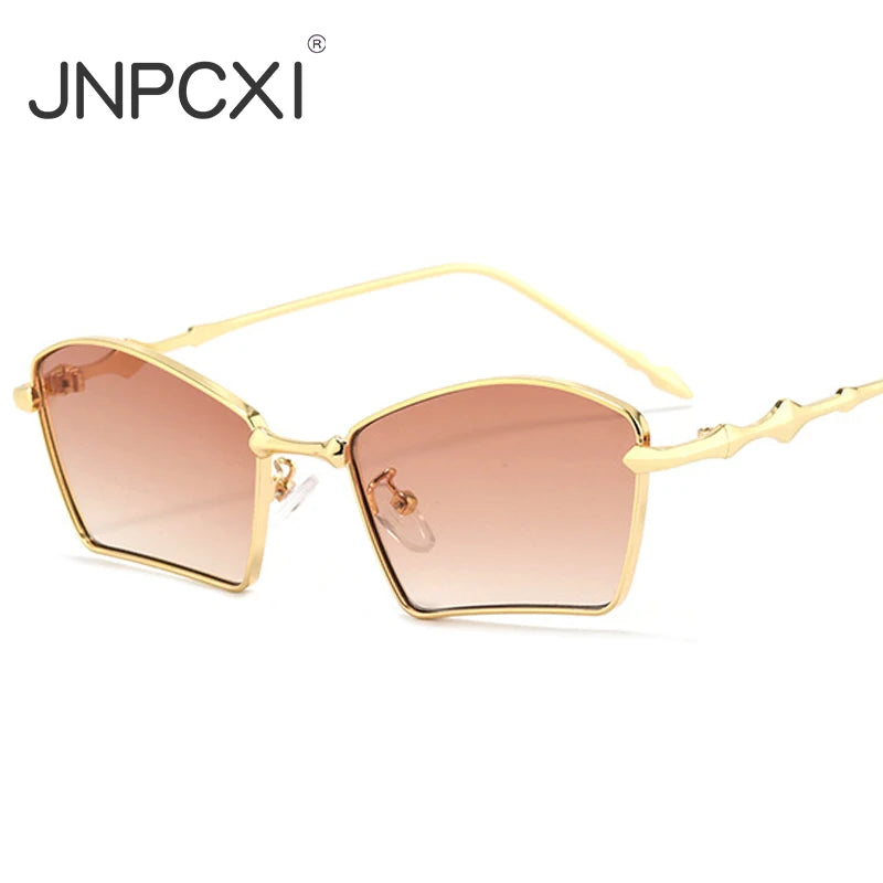 JNPCXI New Polygon Rectangle Women Sunglasses Fashion Gold Tea Gradient Shades UV400 Men Blue Tea Punk Sun Glasses