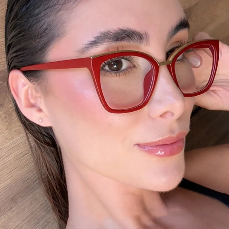 JNPCXI New Fashion Cat Eye Anti Blue Light Flat Top Glasses Metal Decorative Frame UV400 Protection for All Gender