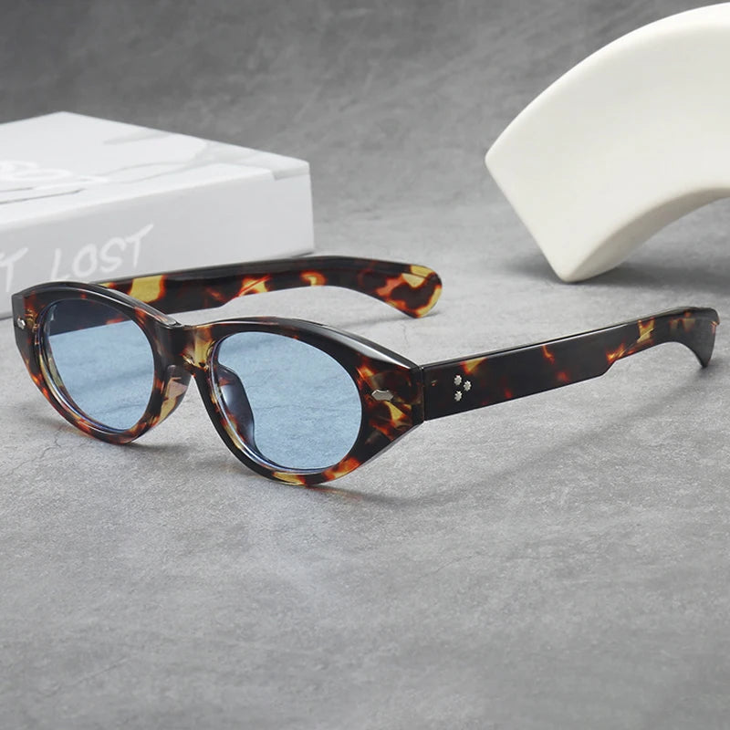 JNPCXI Vintage Cat Eye Sunglasses Women Fashion Leopard Blue Gradient Shades UV400 Men Trending Rivets Punk Sun Glasses
