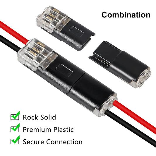 50PCS Low Voltage Wire Connector, Double-Wire Plug-in Connector with Locking Buckle, Led Light Strip Connectors 2 Pin
