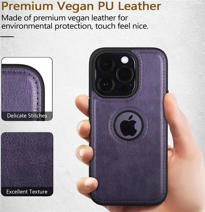 For iPhone 17 Air 11 12 13 14 15 Plus 16 Pro Max Business PU Leather Case Cowhide Logo Hole Shockproof Luxury Protective Cover