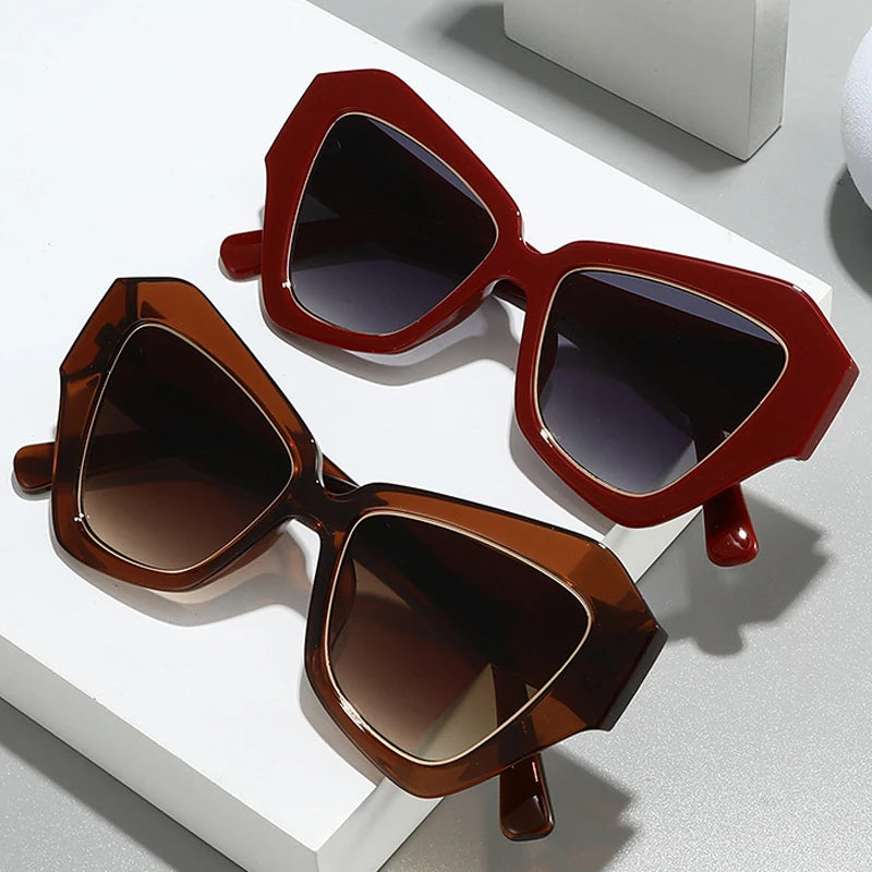 JNPCXI Ins Popular Fashion Cat Eye Women Sunglasses Polygon Shades UV400 Retro Candy Color Men Sun Glasses