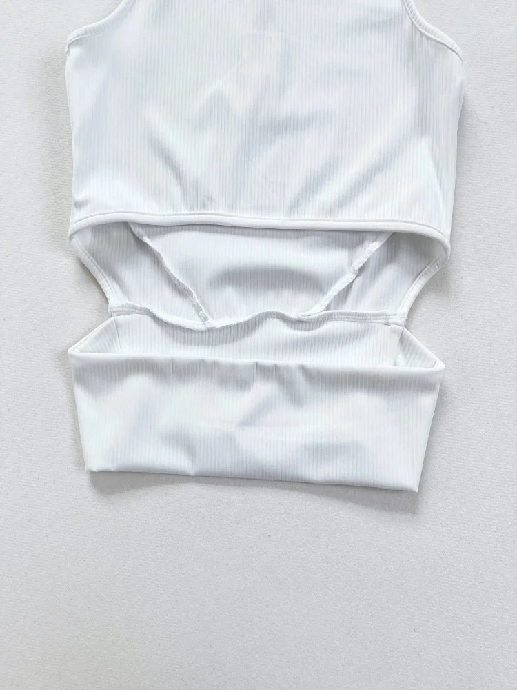 New Women's Sleeveless Mock Neck Hollow-out Zipper Ribbed Crop Top - White and Black Available