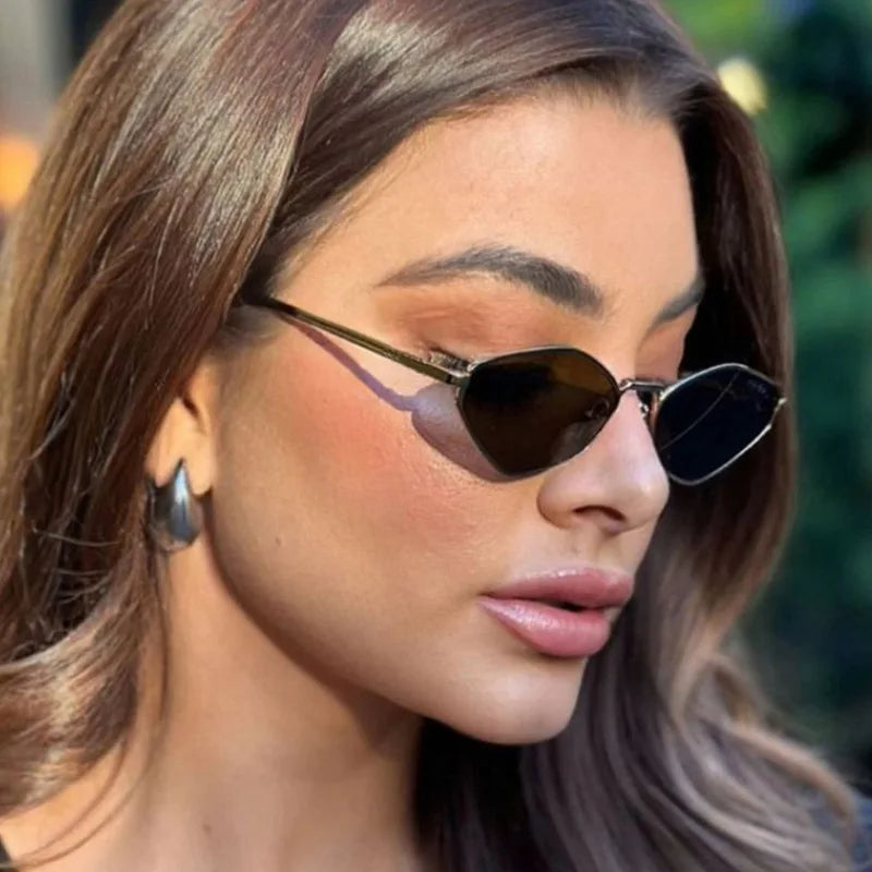 JNPCXI Polygon Women Fashion Sunglasses Shades UV400 Retro Rivets Metal Men Trending Sun Glasses