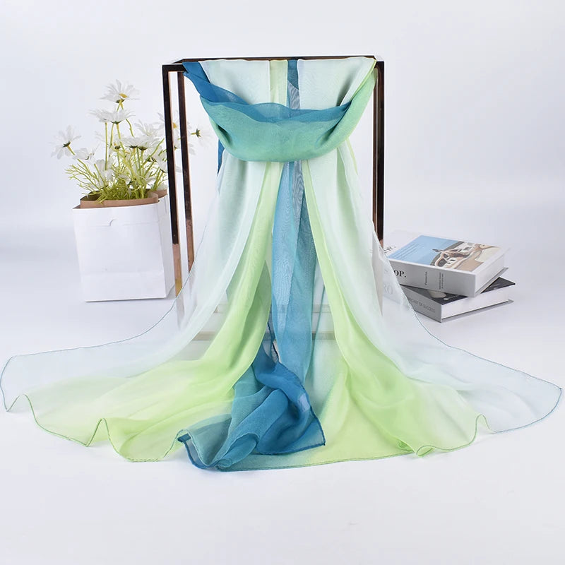 2023 Spring/Summer New Three Color Gradient Silk Scarf 75 * 180 Georgette Long Scarf