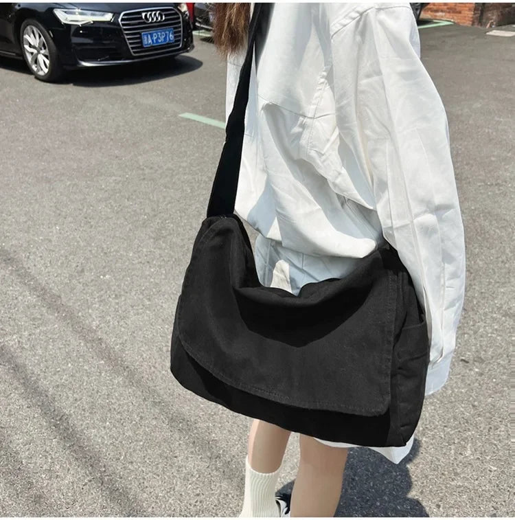 Female Canvas Fabric Hobo Soft Slouchy Shoulder Bag sac Student Leisure Medium Size School Book Laptop Pouch Messenger Side Bag