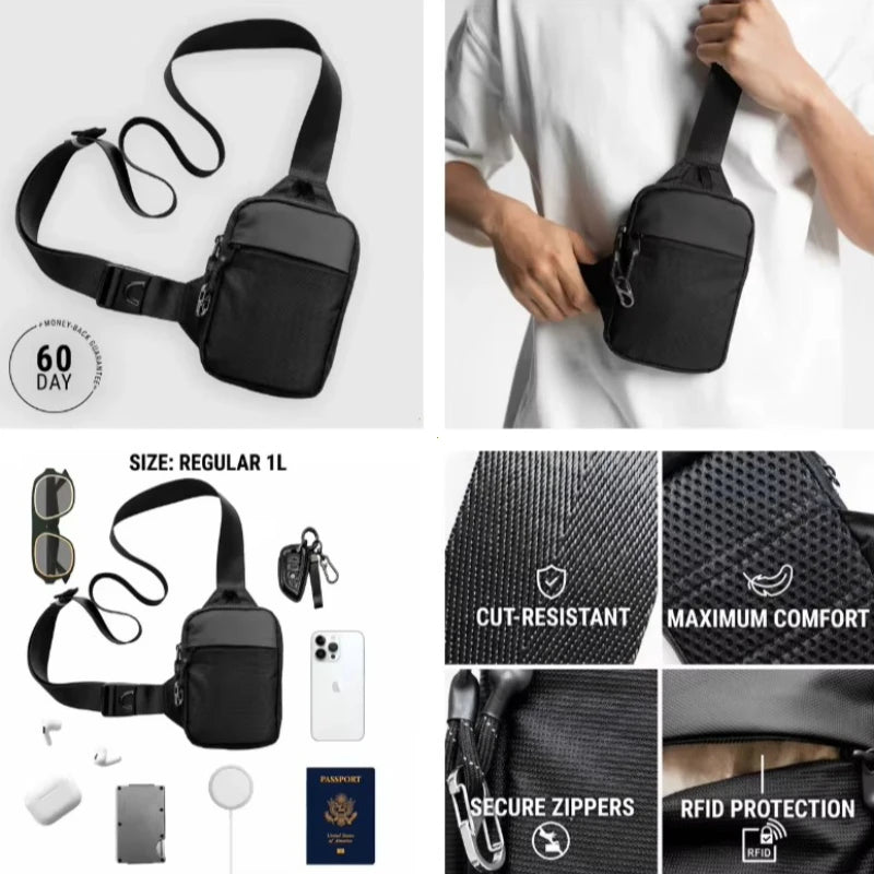 Fashionable Mini Crossbody Bag for Men with Stainless Steel Lock RFID Anti-Theft Mobile Phone Single Shoulder Bag handbags
