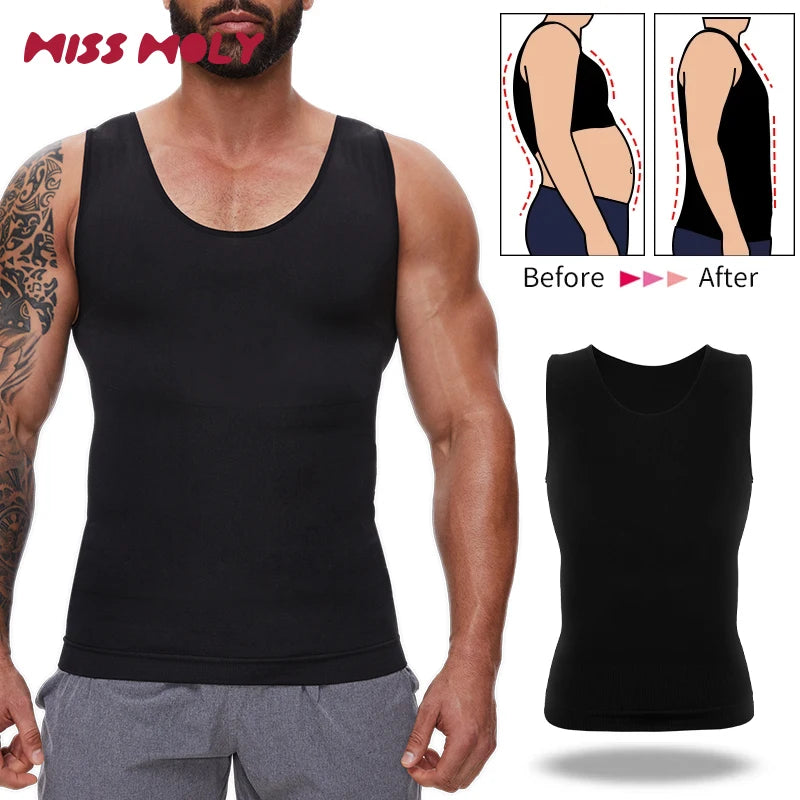 1PC Black Men Compression Shirt Tummy Control Slim Vest Waist Trainer Workout
