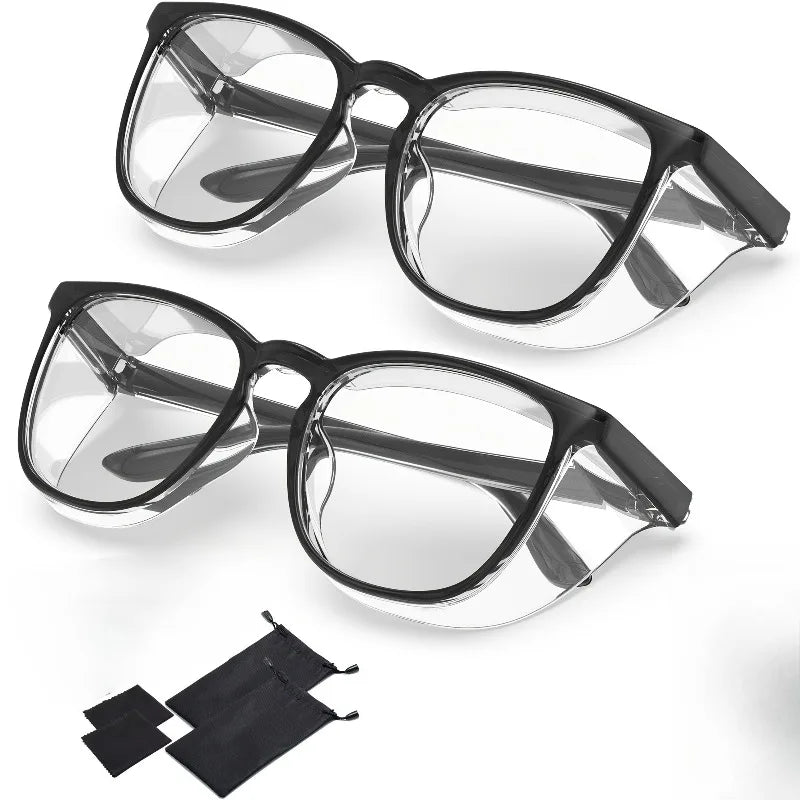 2 Pairs of Anti-fog Safety Goggles with Transparent Lenses - Scratch-resistant, Impact-resistant Protective Eyewear