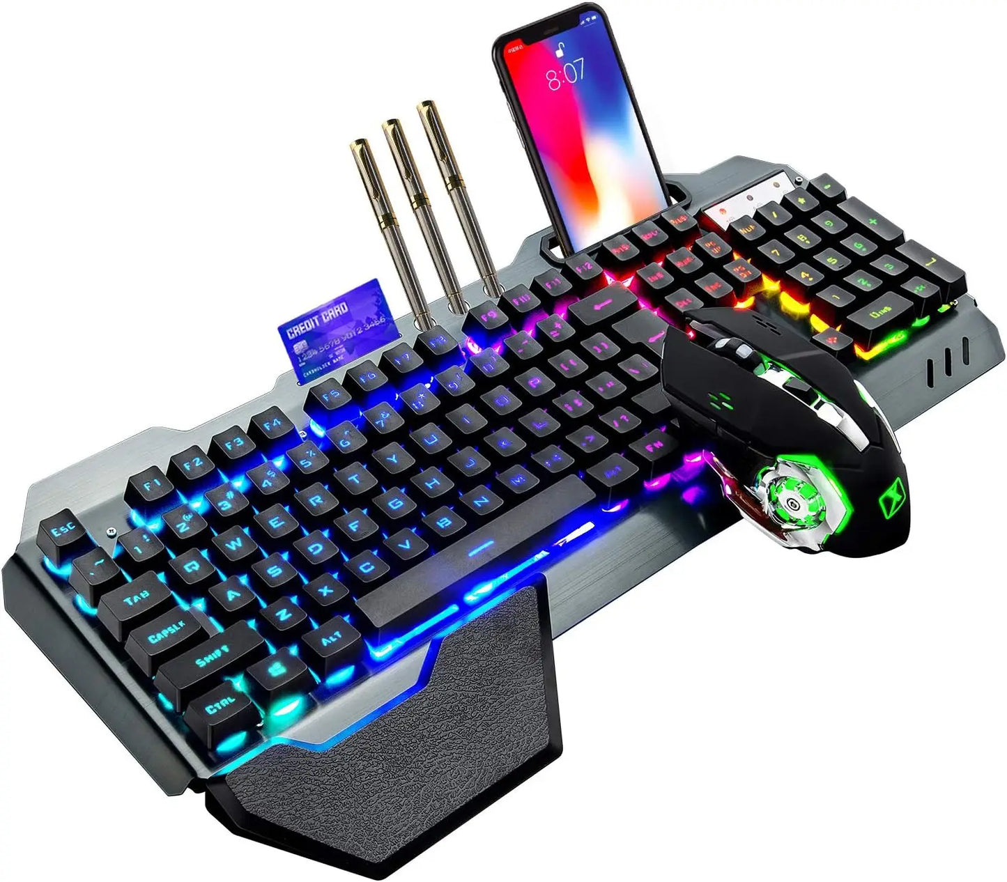 K680 Wireless Gaming LED Keyboard Mouse, Rainbow Rechargeable 3800mAh Battery