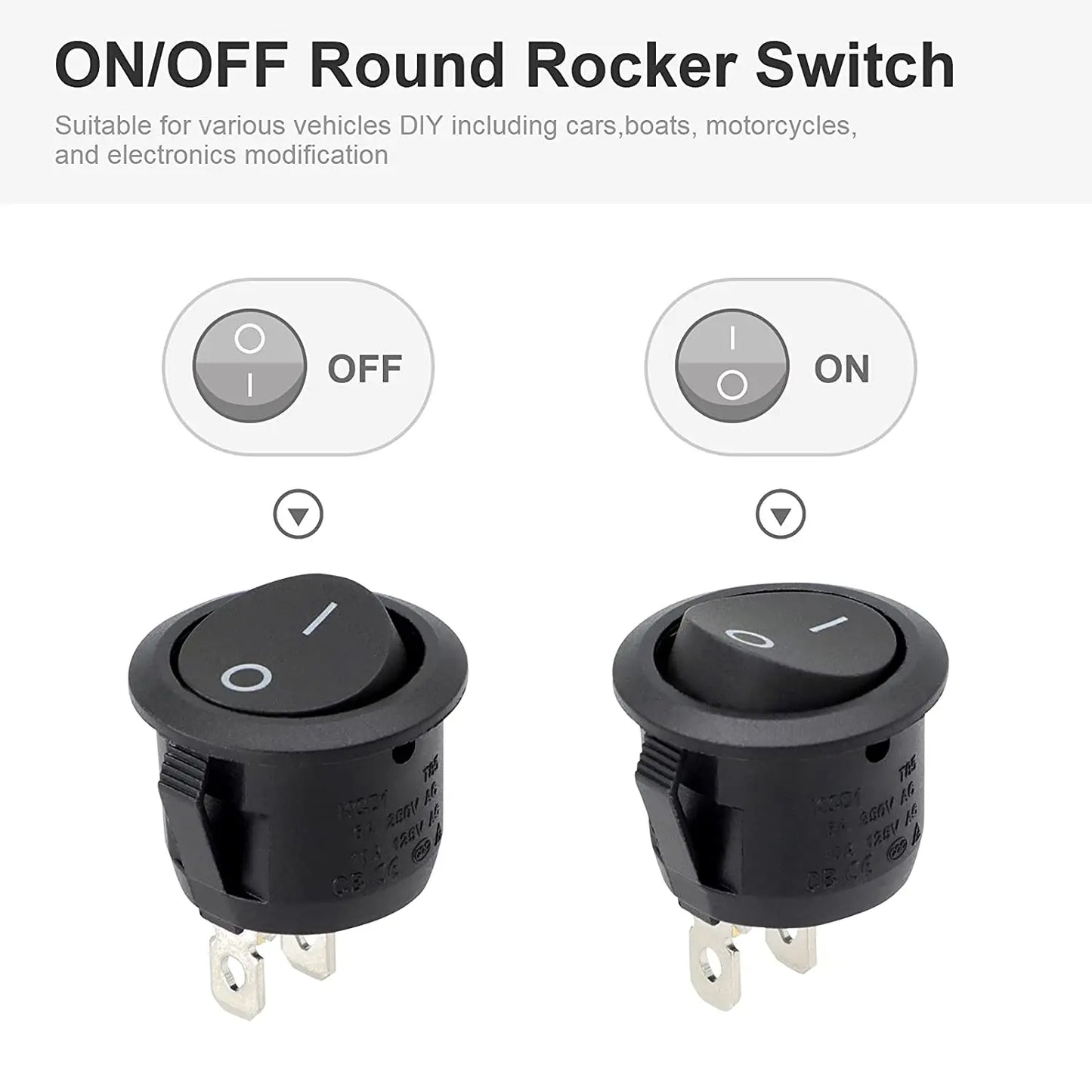 6/10Pcs Mini Rocker Switch 12 Volt ON Off Toggle Switch with Pre-Wired 6A/250V 10A/125V AC 12V DC Electrical Switches for DIY