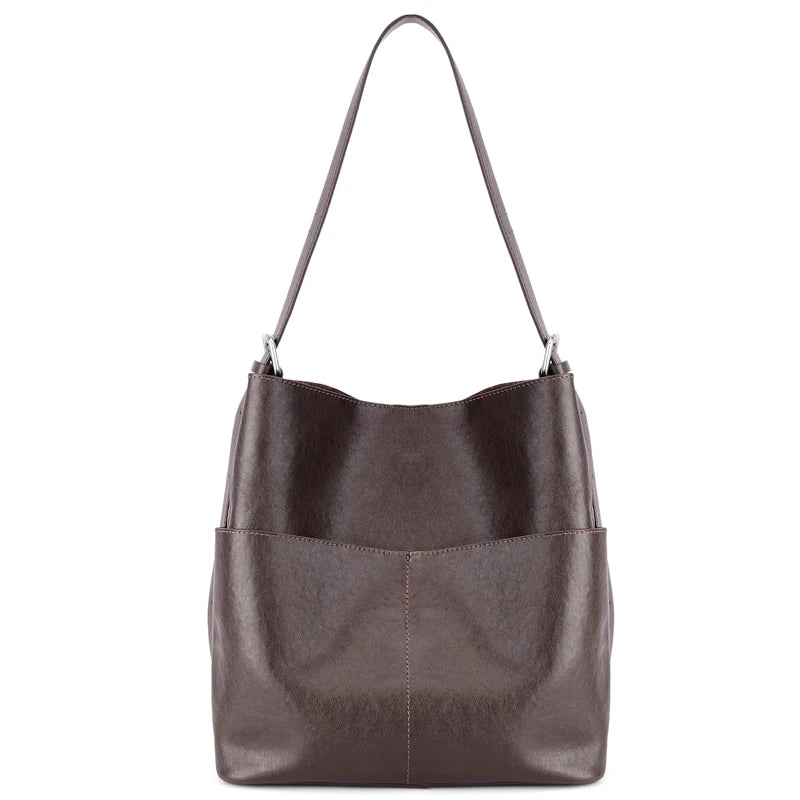 New Women's Oil Wax Cowhide Genuine Leather Bag Lady Fashion Real Cowhide Bag Female Luxury Design Retro Large Capacity Handbag