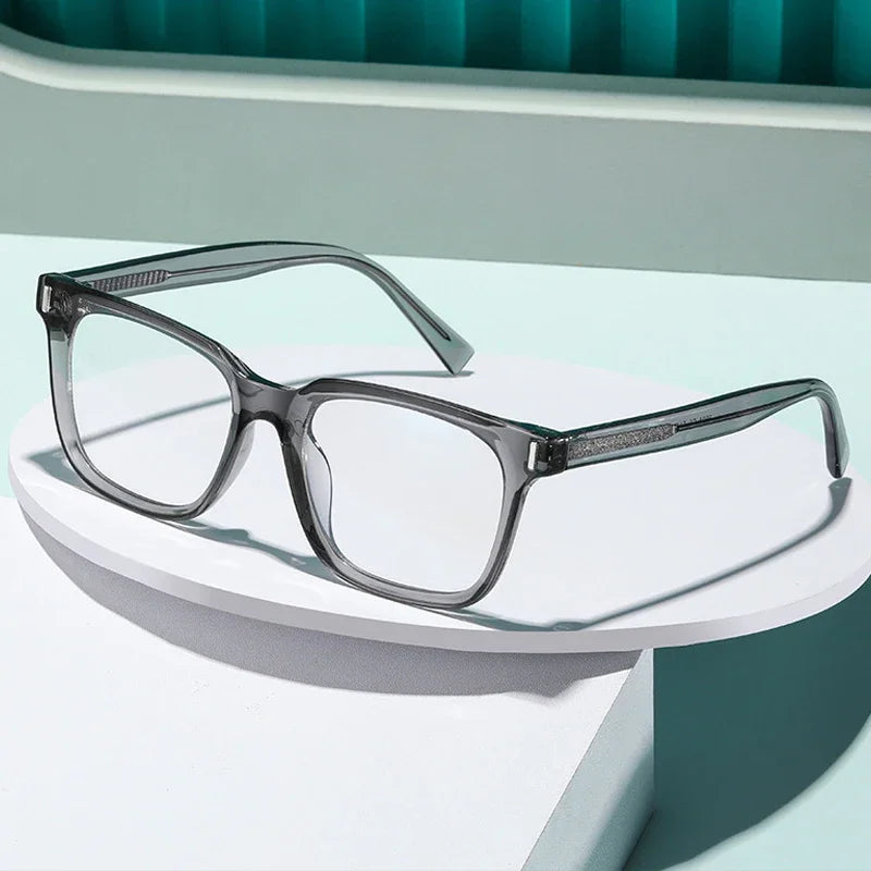 JNPCXI TR90 Acetate Men Square Glasses Frame Women Anti Blue Light Glasses Trend Style Unisex Transparent Optical Eyewear