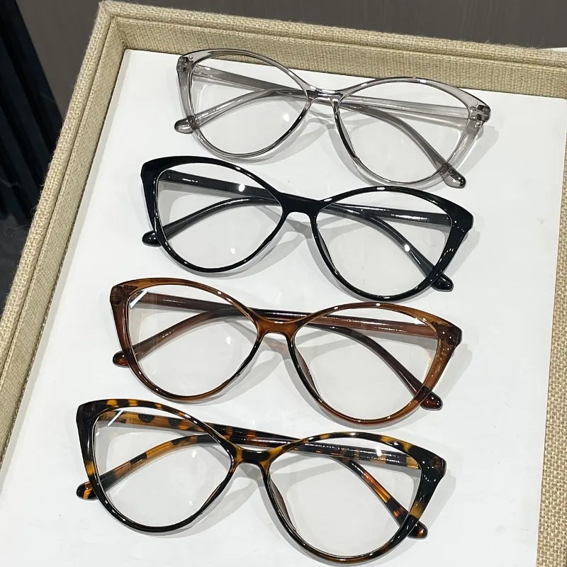 4pcs Women Trendy New Cat Eye Glasses Anti Blue Light Retro Frame Triangle Spectacle Frame
