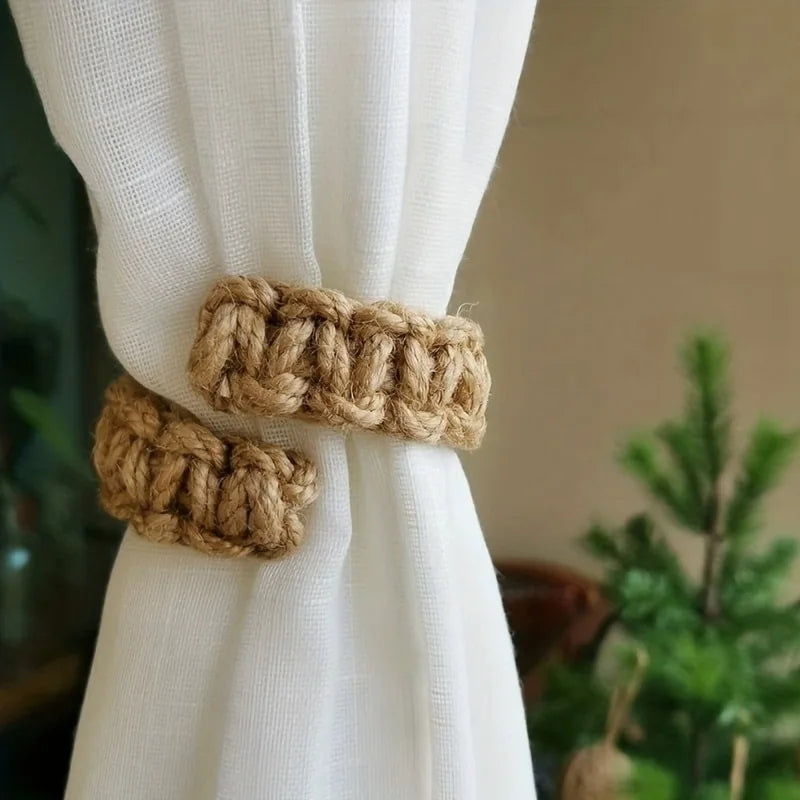 2pcs Handwoven Linen Curtain Tiebacks - Boho Style, Adjustable Rope Holdbacks for Drapes, Comfortable Everyday Living Accessory