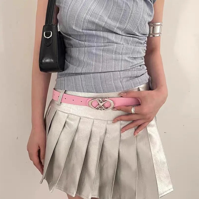 2 PC Punk Gothic Moon Star Buckle Belt PU Leather Y2K Waistband for Men Women