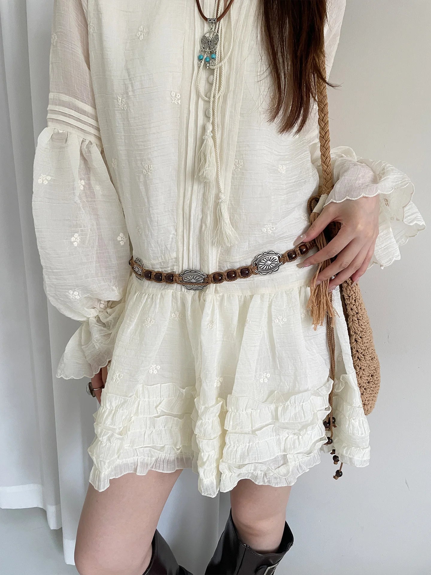 Bohemian Ethnic Style Waist Belt With Wooden Beads For Ladies Thin Waist Rope For Leisure And Vacation