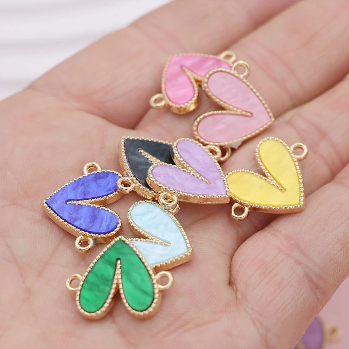 10Pcs Mix Gold Plated Acrylic Heart Charm Pendant Jewelry Making Earrings Bracelet Necklace DIY Accessories Craft