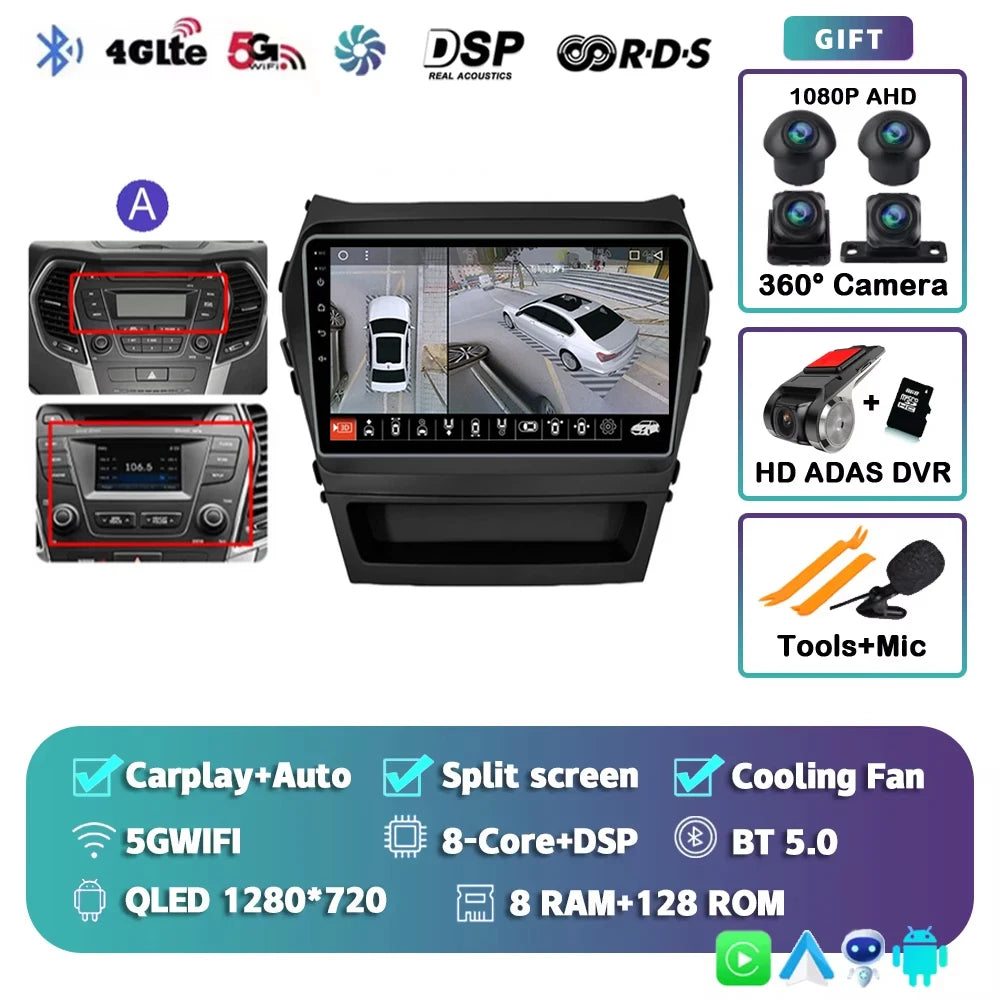 For Hyundai Santa Fe 3 2013 - 2016 Android 15 2K QLED Car Radio Multimedia Video Player GPS stereo CarPlay Head Unit 4G WIFI