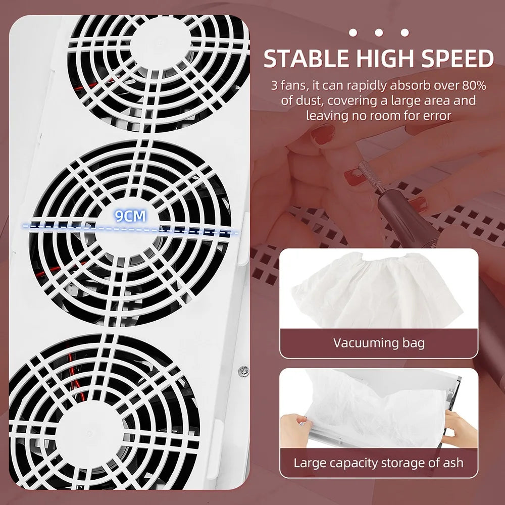 3 Fans Powerful Suction Professional Nail Dust Collector 40W Fan Nail Vacuum Cleaner Nail Dust Extractor For Nails Manicure