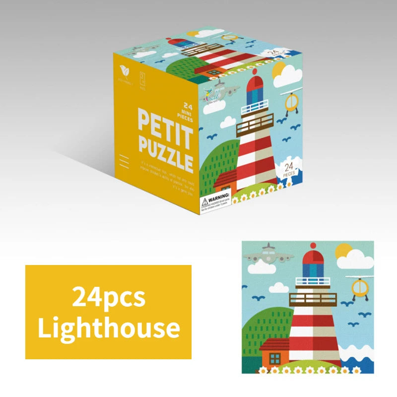 Mini 24 Pieces Kids Paper Puzzle Children Petit Puzzle Early Education Toys Intellectual Toy 3 Years Old English Packaging