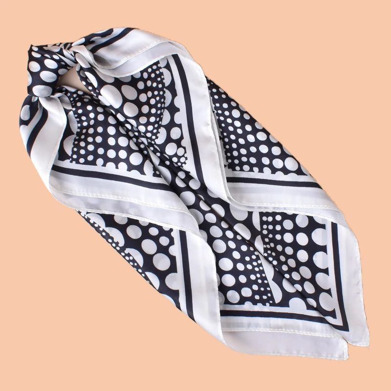 1pc Geometric Spiral Polka Dot Print Satin Square Scarf Women's Spring Fashion Hair Accessory Can Be Used as Belt Bag Decor Silk