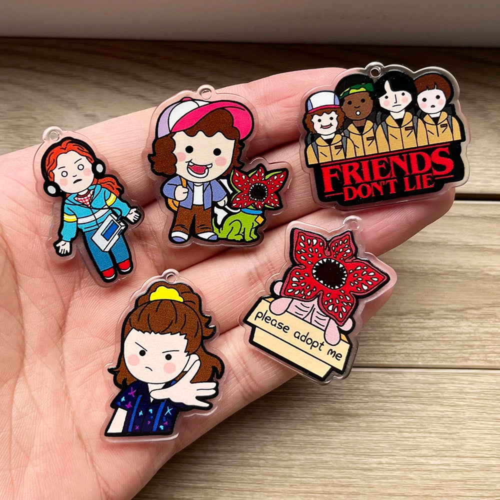 5PCS/Set King Demogorgon Cannibal Flower Acrylic Charms - Cute Horror Pendant for DIY Jewelry Making