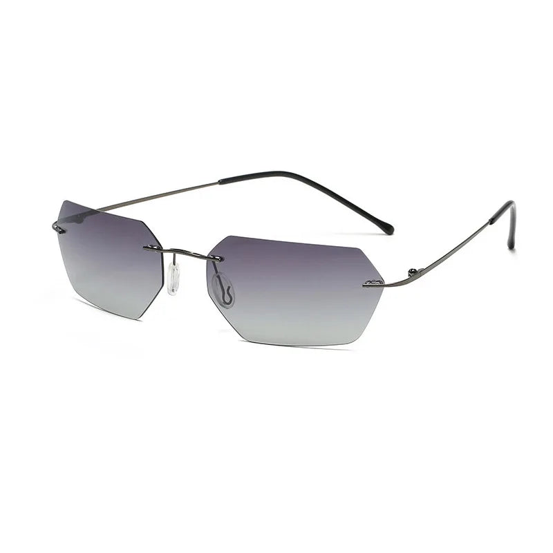 CATERSIDE Polarized Rimless Sunglasses Men 100% Titanium Ultralight Polygonal Sun Glasses Woman Cosplay Driving Party Eyewear